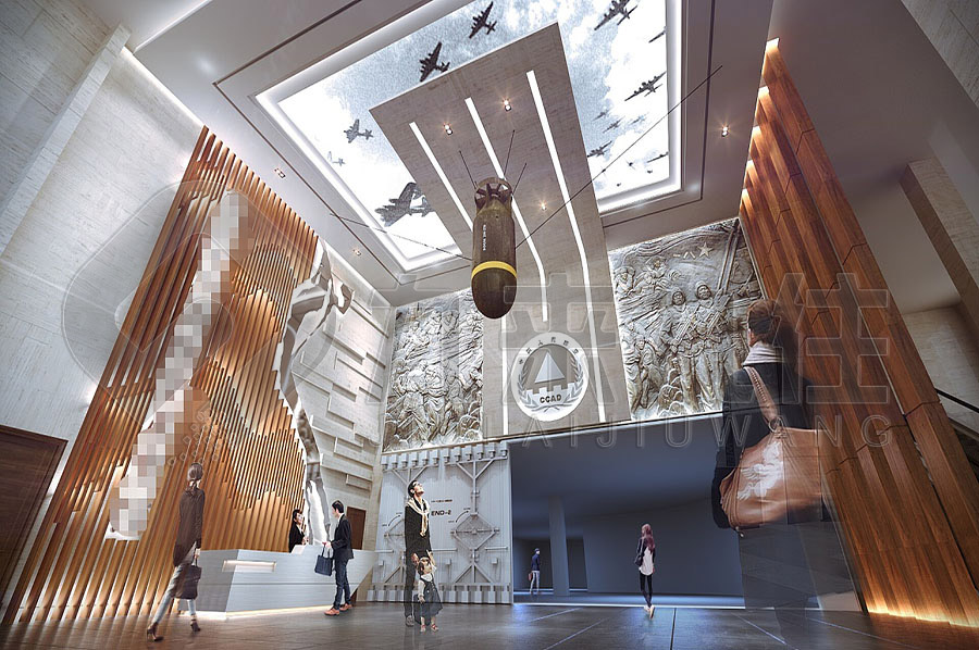 區(qū)人武部國(guó)防教育基地設(shè)計(jì)效果圖，高科技國(guó)防教育館方案，多媒體國(guó)防教育展廳設(shè)計(jì)公司